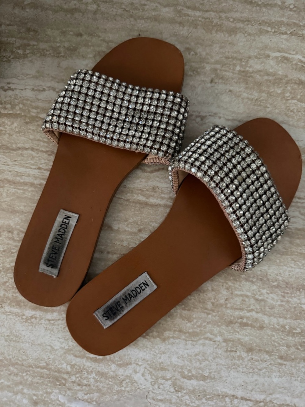 Steve Madden Silver Crystal Embellished Slide Sandals